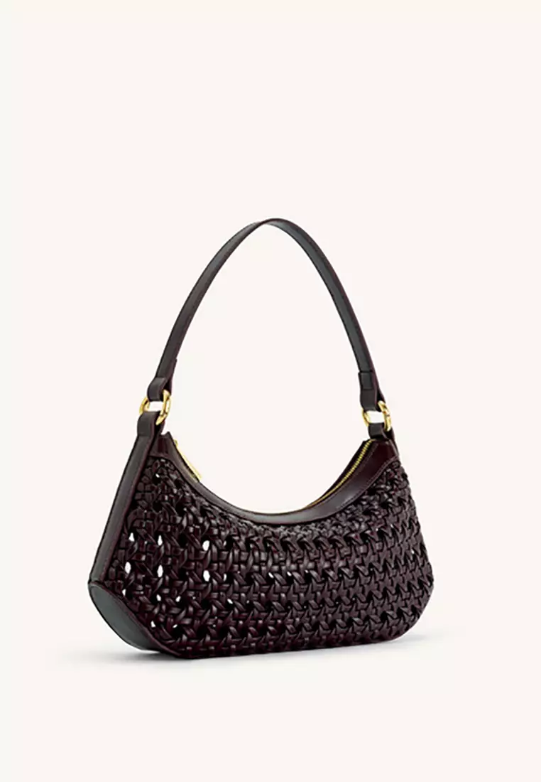 Lily Faux Bamboo Woven Shoulder Bag - Deep Claret