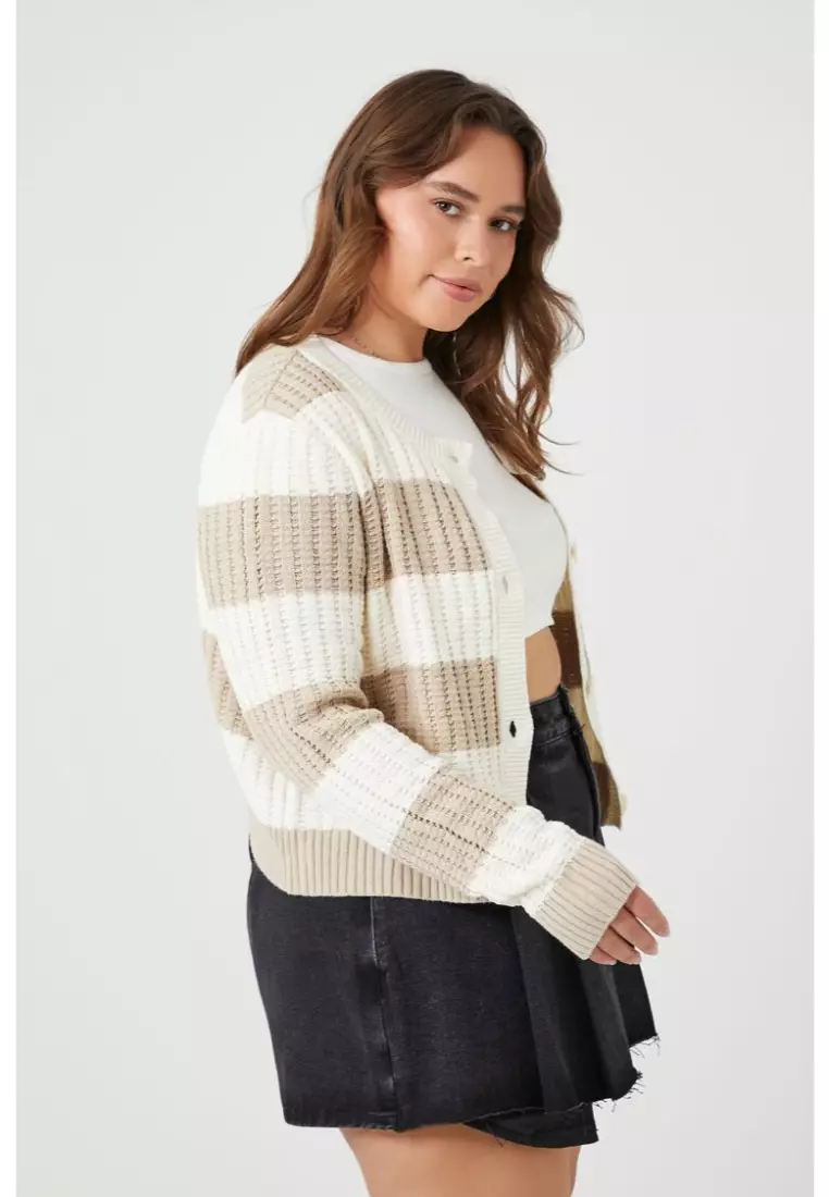 Plus Size Striped Cardigan Sweater
