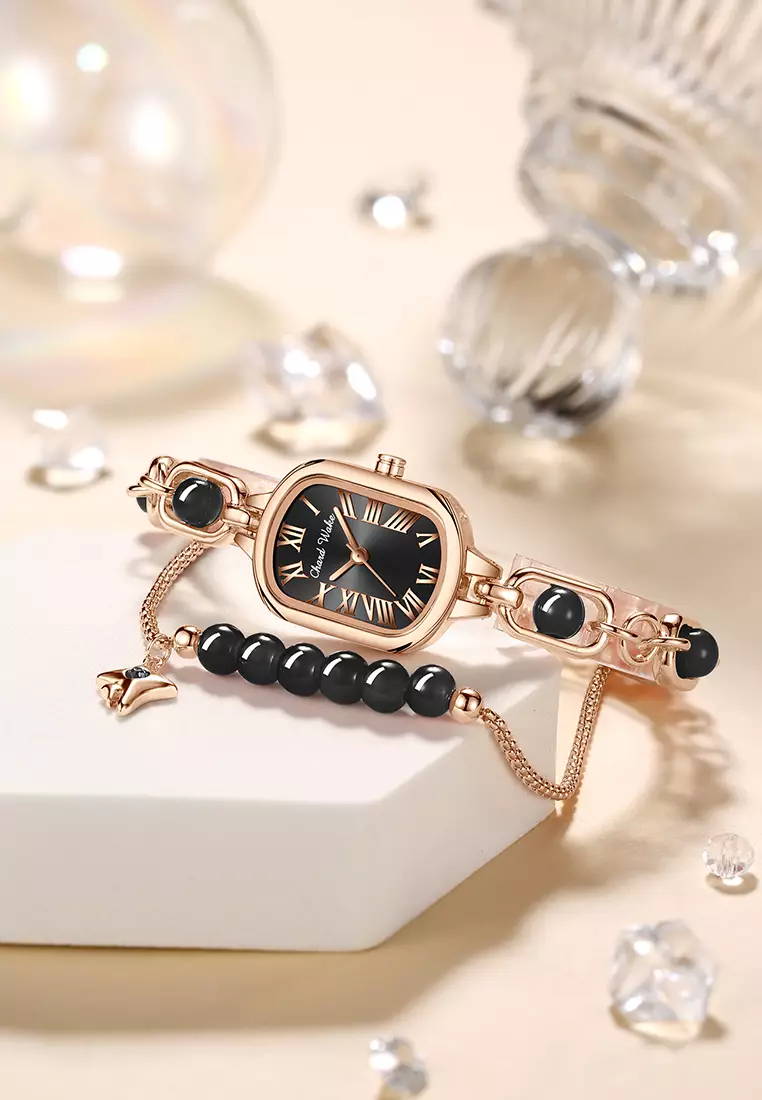 Jam Tangan Wanita Gelang Original Korea Elegan Anti Air Jam Tangan Cewek black