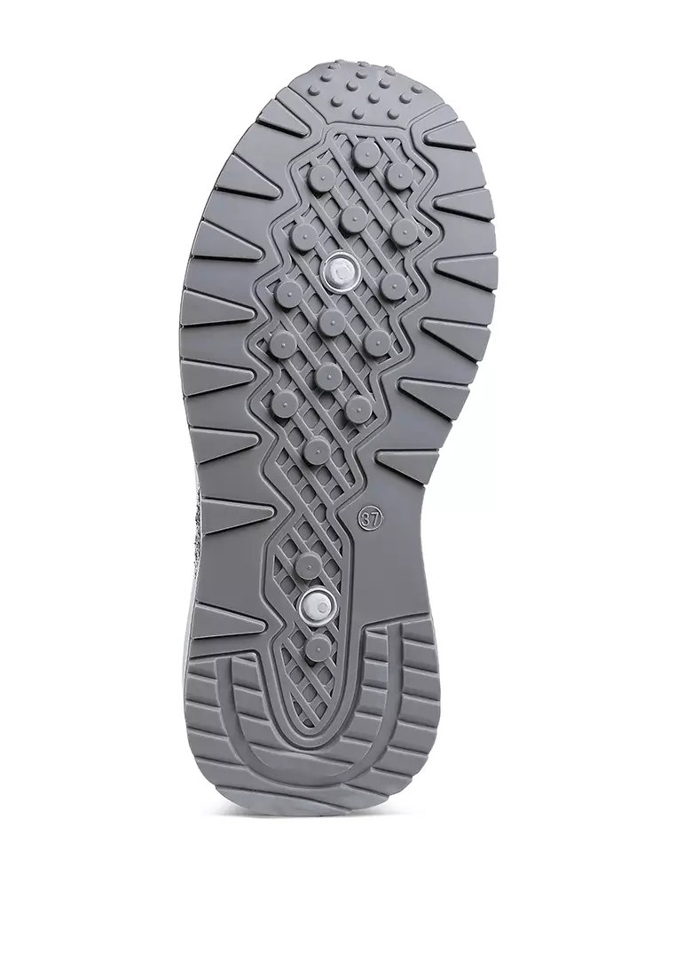 Glitter Detail Chunky Sneakers in White & Silver