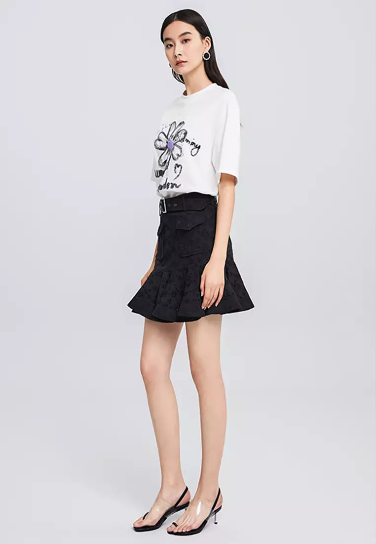 Belted Ruffled Skirt with Front Pockets