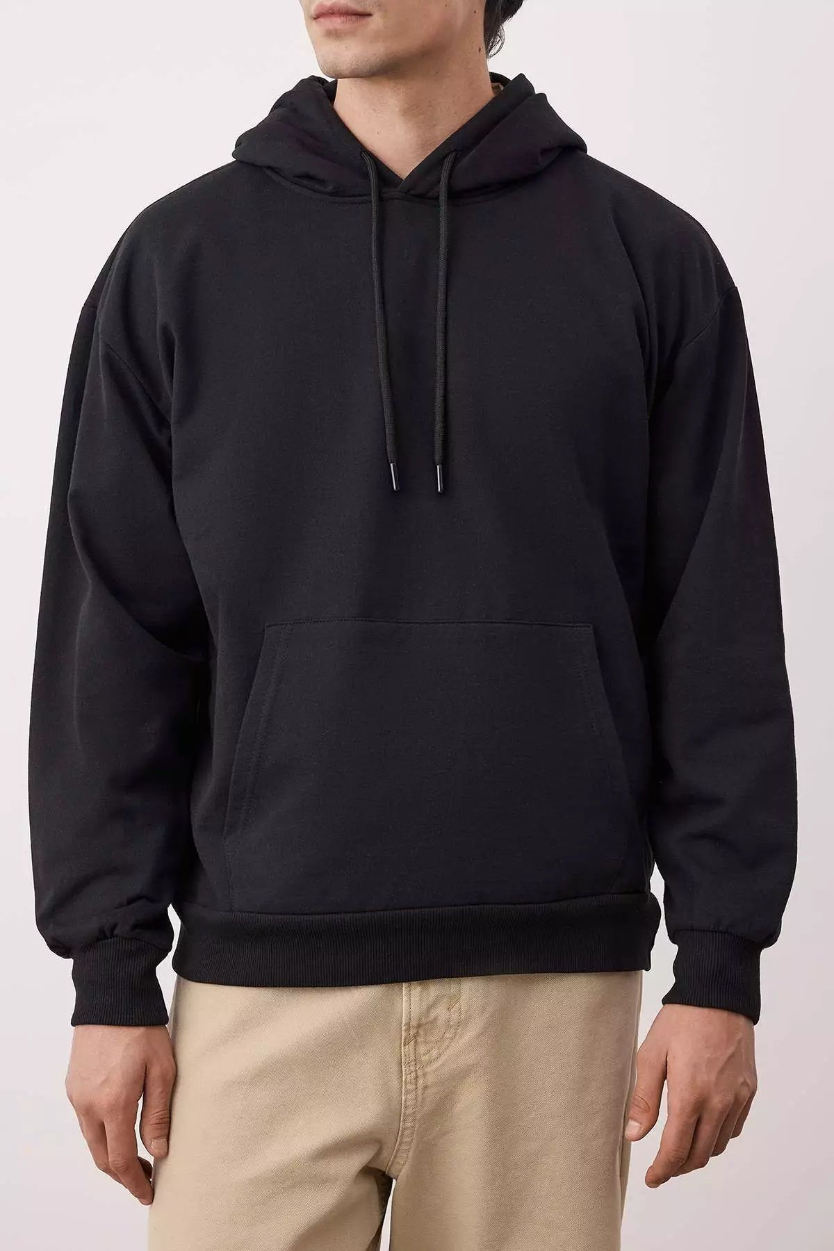 Black Oversize/Wide Cut Hooded Fleece/Warm Deer Printed Sweatshirt