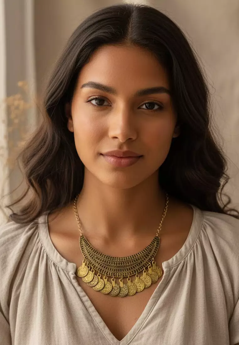 Aksesoris Kalung Wanita Coins Embellished Necklace Kalung Wanita Gold