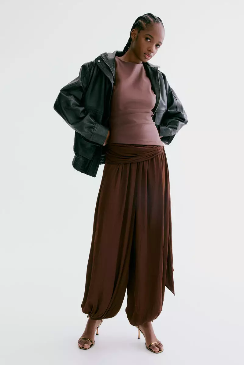 Draped-panel balloon trousers