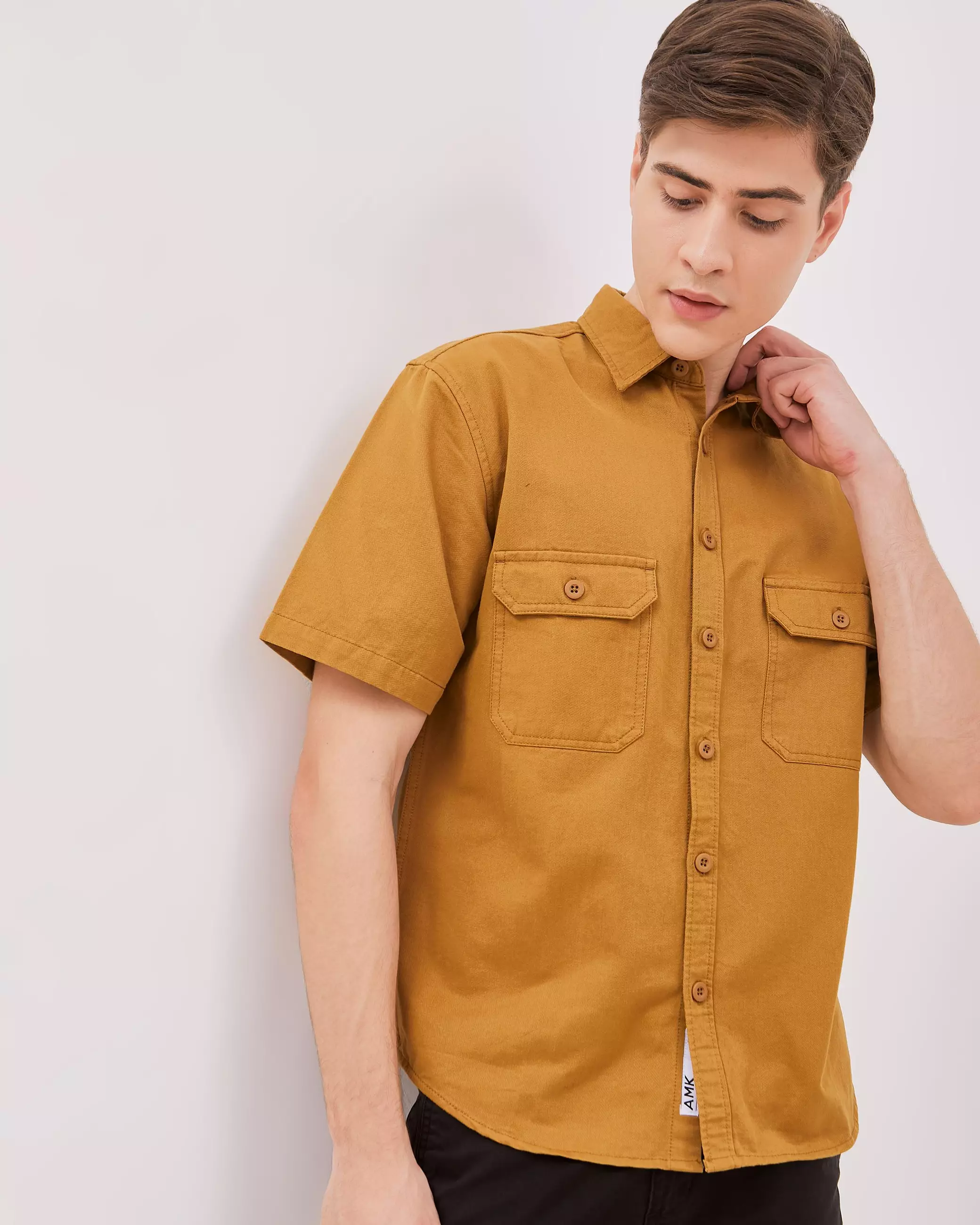 AMK Kemeja Pria Lengan Pendek SHS Jiya Ss Camel