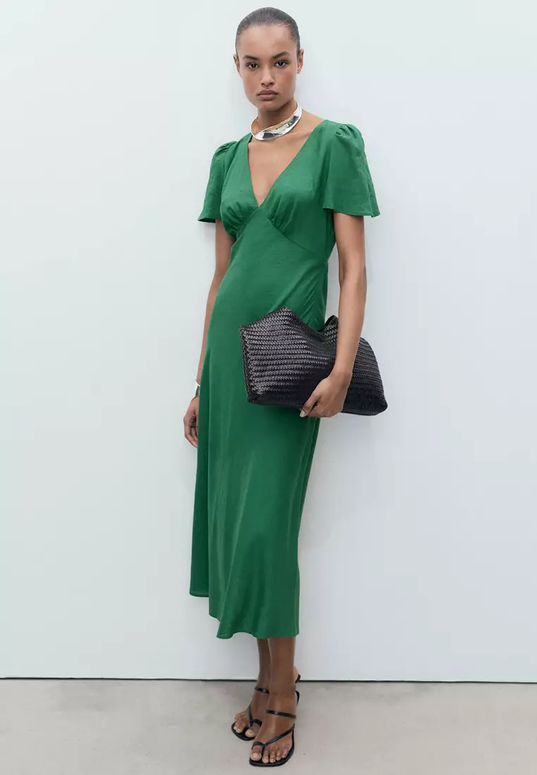 Zara Vestido Verde Lino Mango Mango Vestido Informal Green/verde