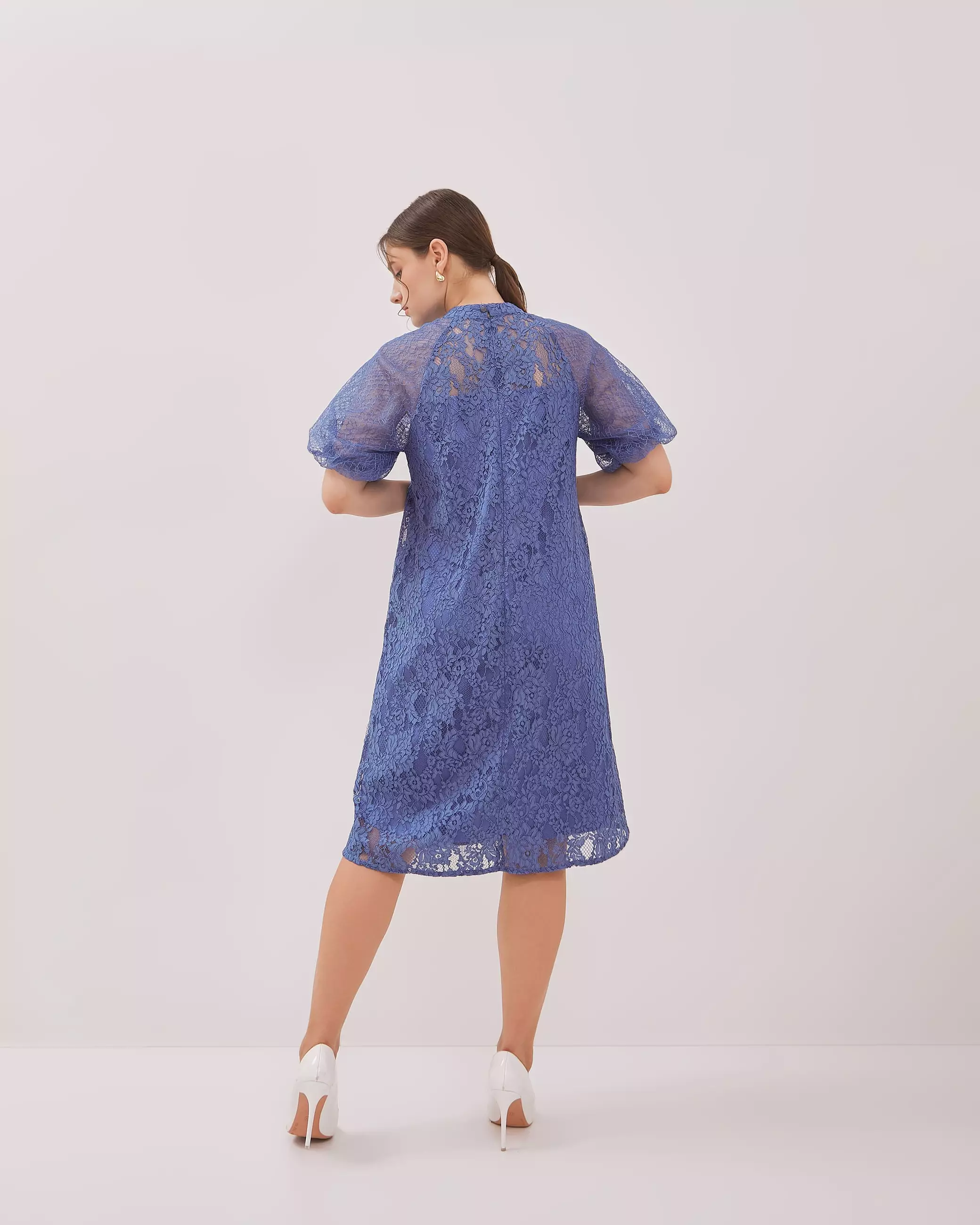 Urban Exchange Jane Dress Blue / Terusan Midi Dress Brokat Festive Natal Warna Blue