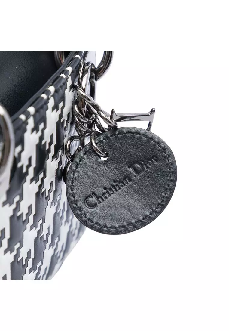 Pre-Loved Dior Micro Calfskin Houndstooth Embossed Macro Lady Dior