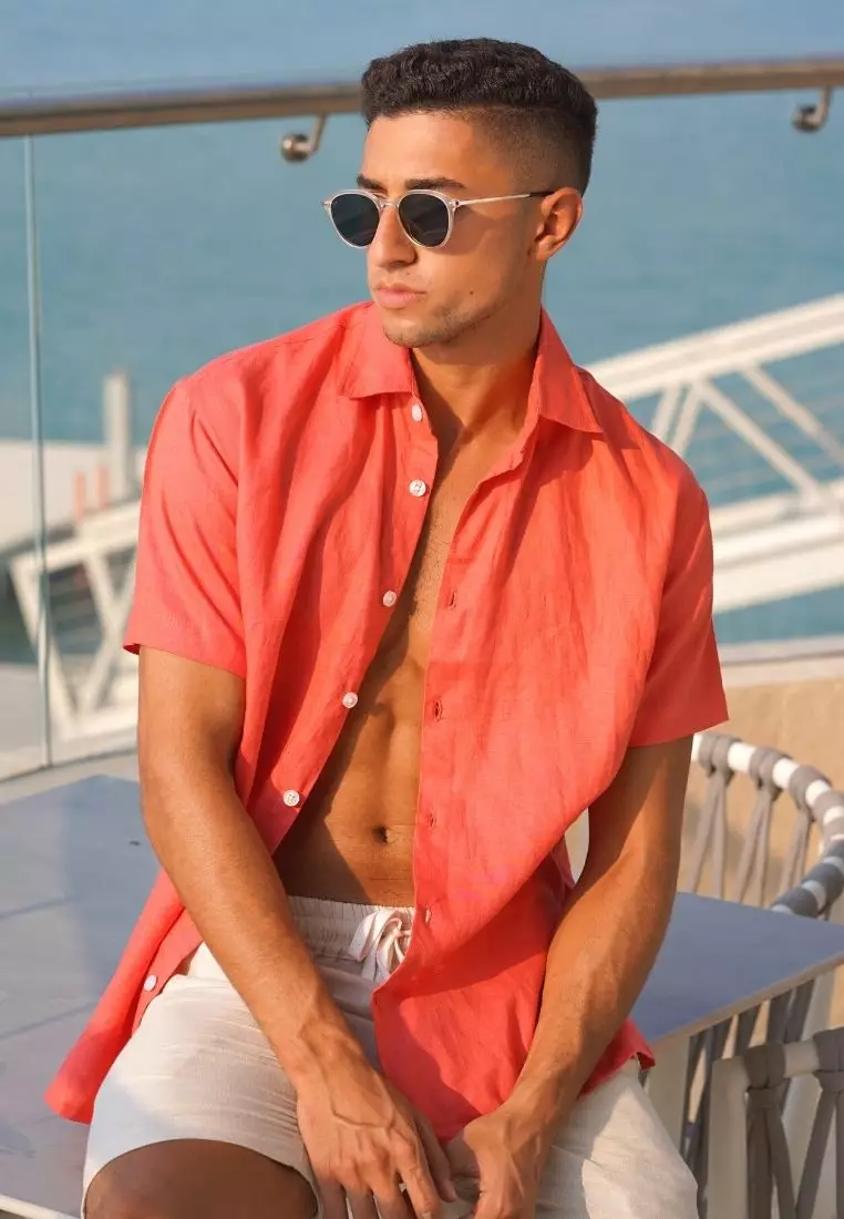 Watermelon Set Kemeja Celana Linen Pria Pink | Linen Set Men Pink