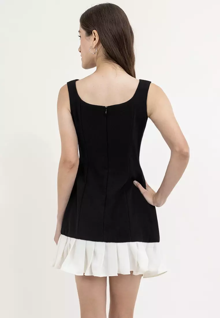Gabbi Boat-neck Pleated-hem Mini Dress