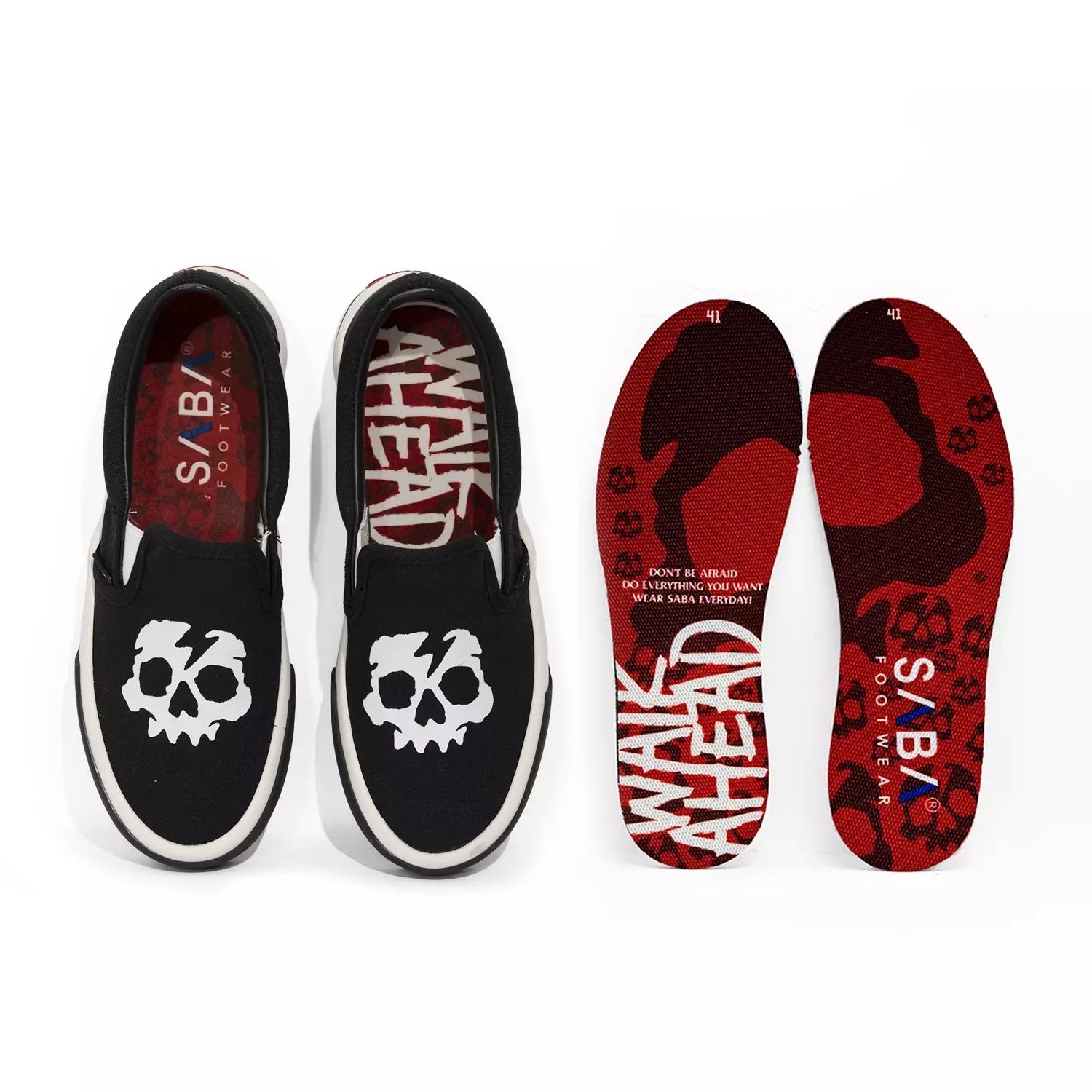 SABA Slip On Skull Pro Black White - Sepatu Sneakers Casual Pria Wanita