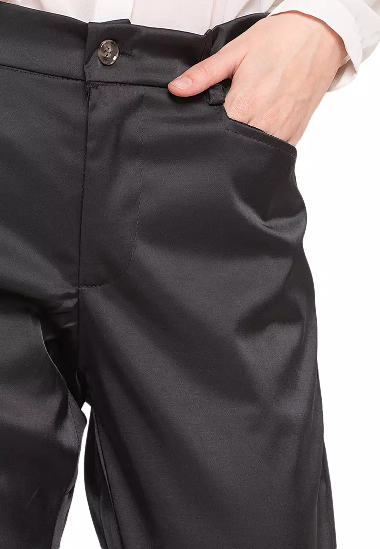 Jane Celana Kerja Trousers Motif Solid Bawahan Wanita Regular Fit - Hitam