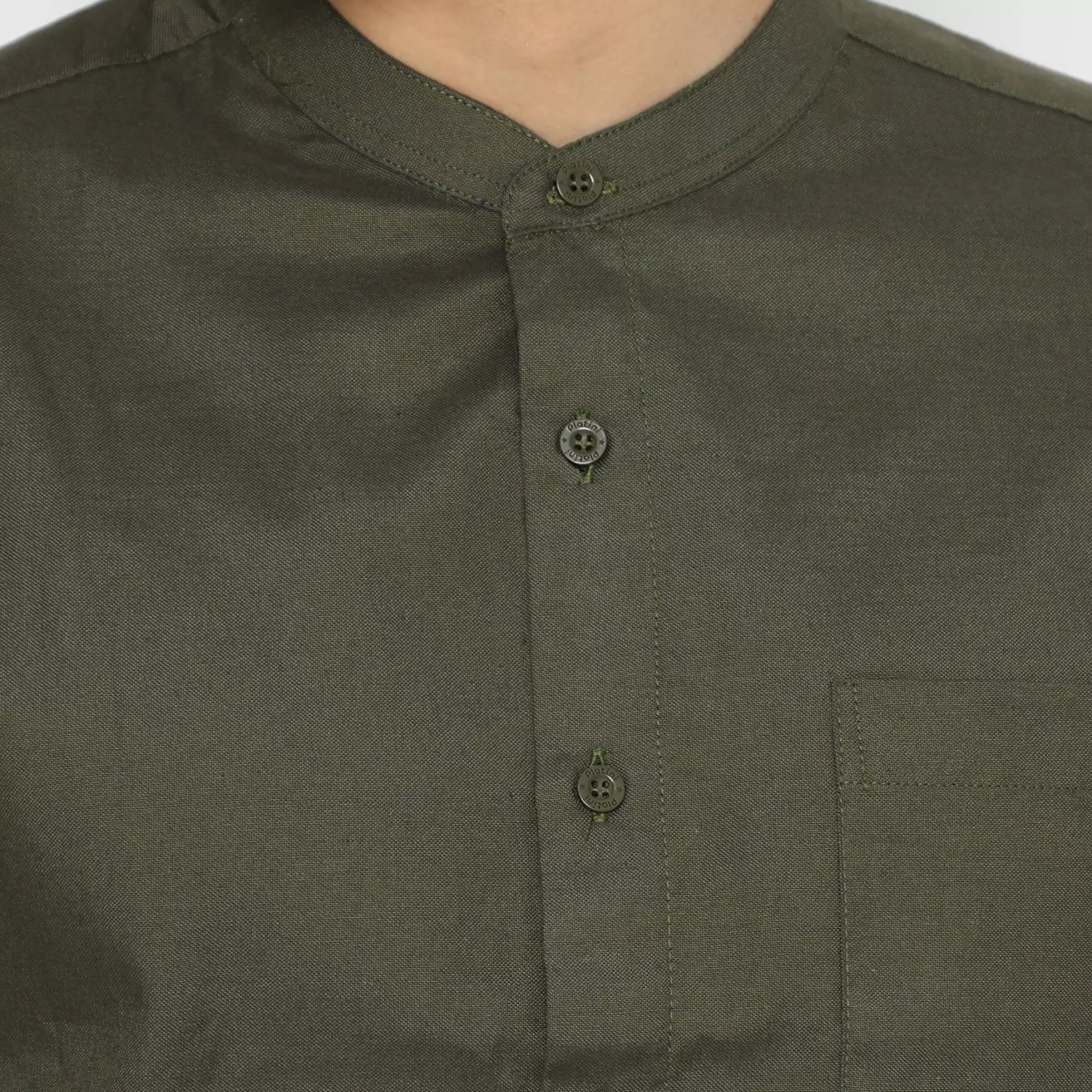 Platini Kemeja Pria Koko Shanghai Lengan Panjang Katun Oxford Hijau Army 22030