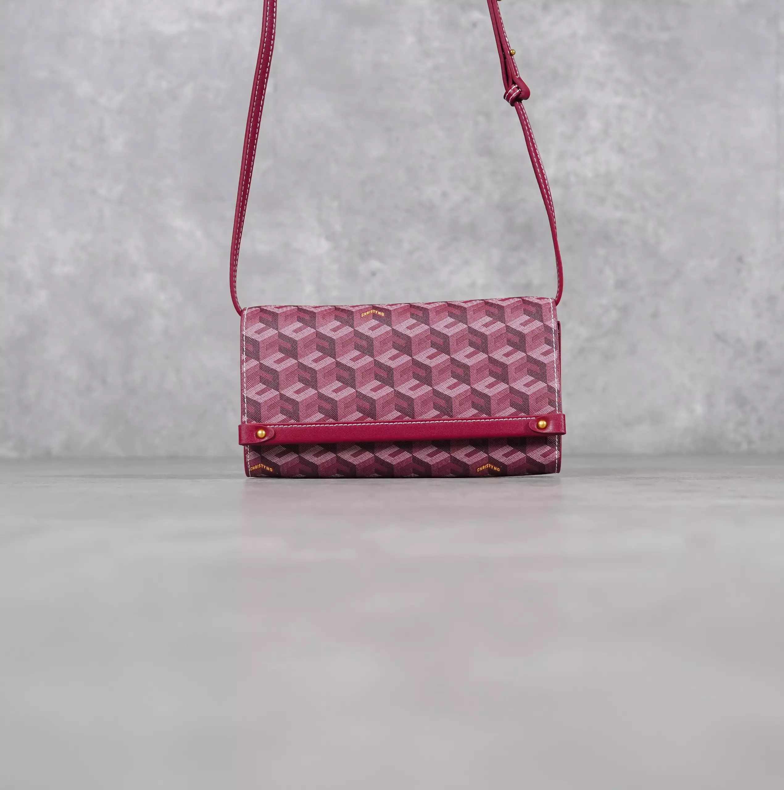 Tas CHRISTY NG DIEGO MONOGRAM PATTERN BURGUNDY SHOULDER BAG 100% ORIGINAL