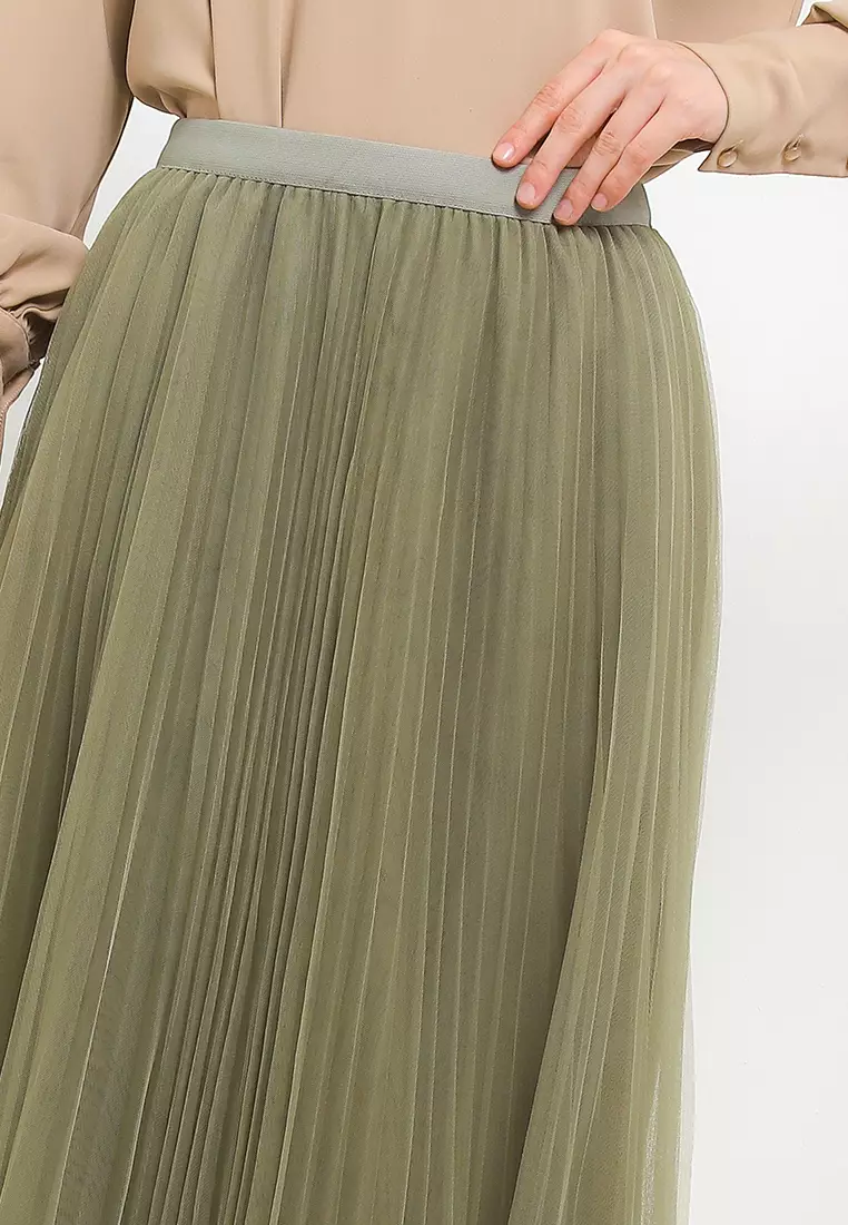 Pleated Tulle Maxi Skirt
