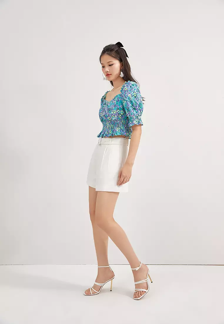 Slim Waist Square Neck Floral Crop Top