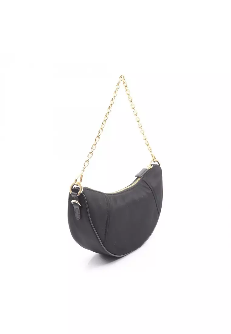 Pre-Loved Prada TESSUTO＋SAFFIAN chain shoulder bag Nylon Saffiano leather black 2WAY