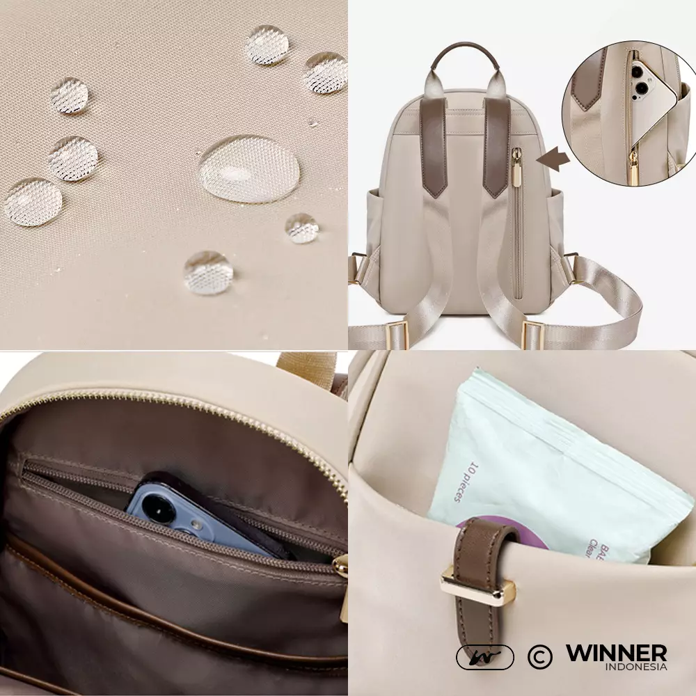 Tas Ransel Kecil Nylon Anti-Air Backpack Korean Style (T14-016-6138) - Khaki S