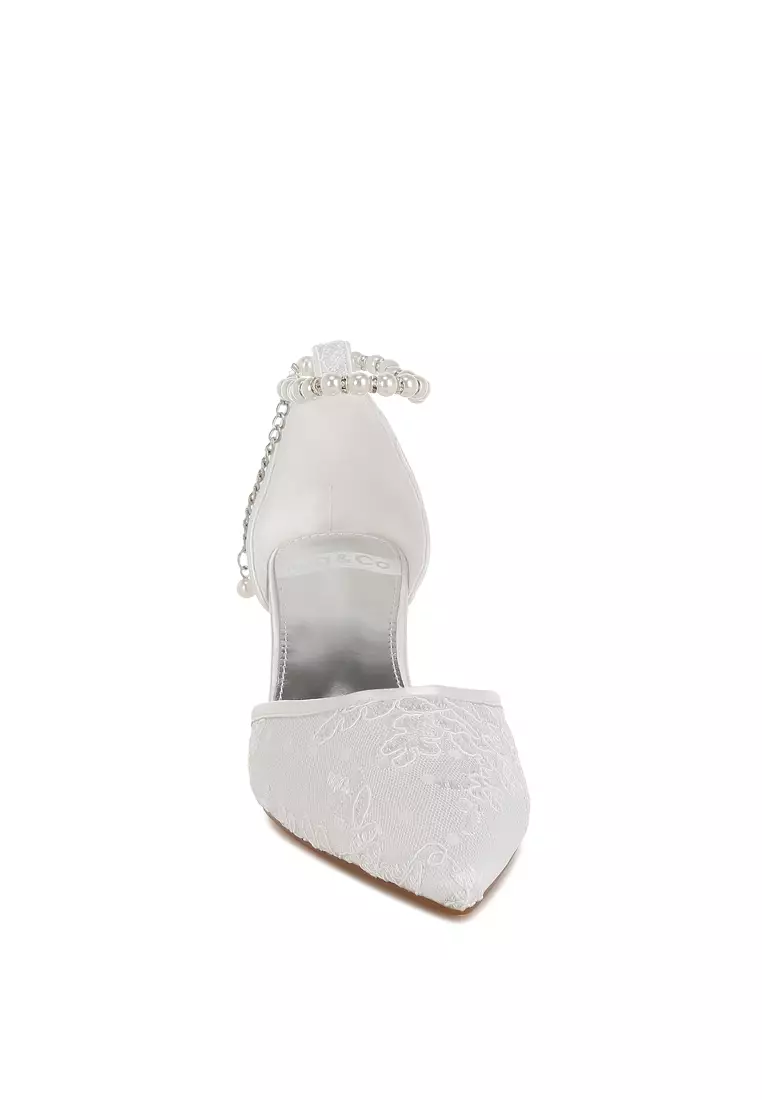 Lace Kitten Heel Sandals in White