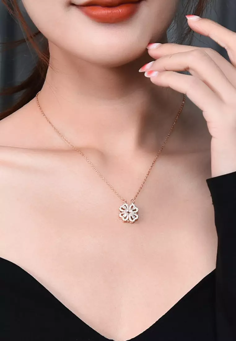 Kalung Wanita Berlian Korea Fashion Dual Wearing Method Kalung Cewek Original Titanium silver