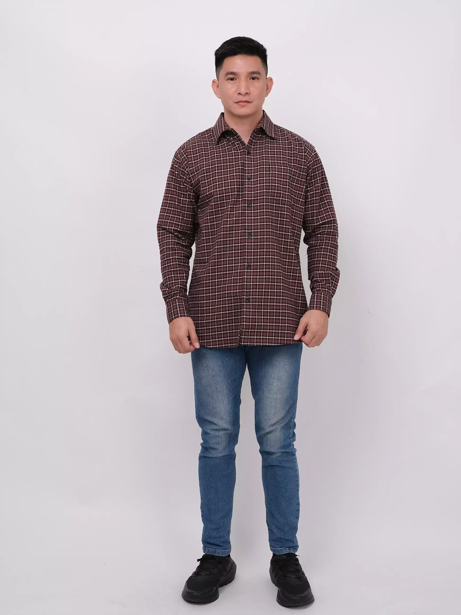 Kemeja Flannel Lengan Panjang Cokelat Tua Kotak-Kotak 16843