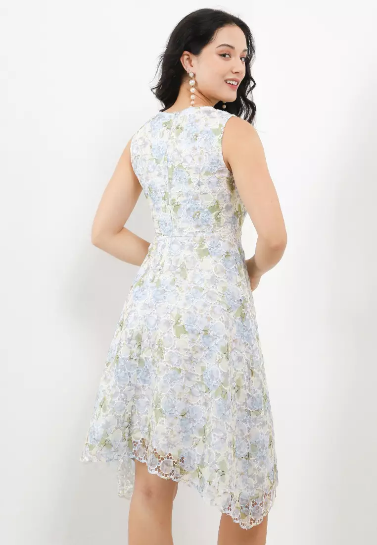 Flo Print Laser Cut Out Sleeveless Dress