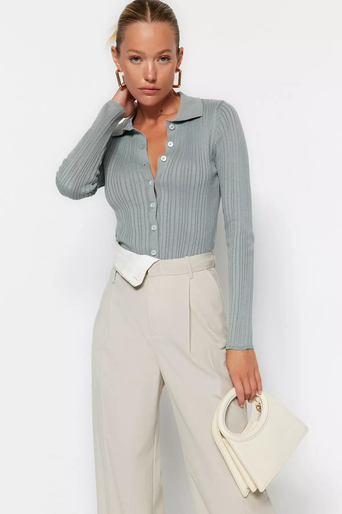 Polo Collar Knit Cardigan