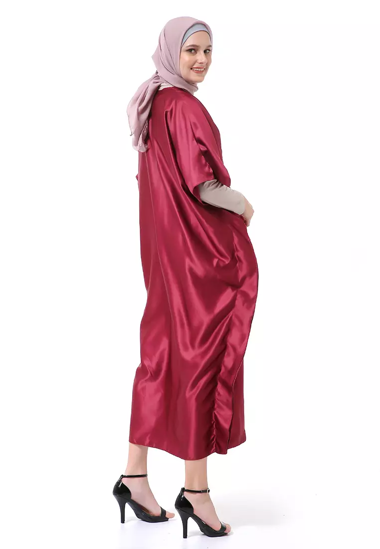 Illona Kaftan Dress Premium Fashion Muslimah Motif Polos Regular Fit - Maroon