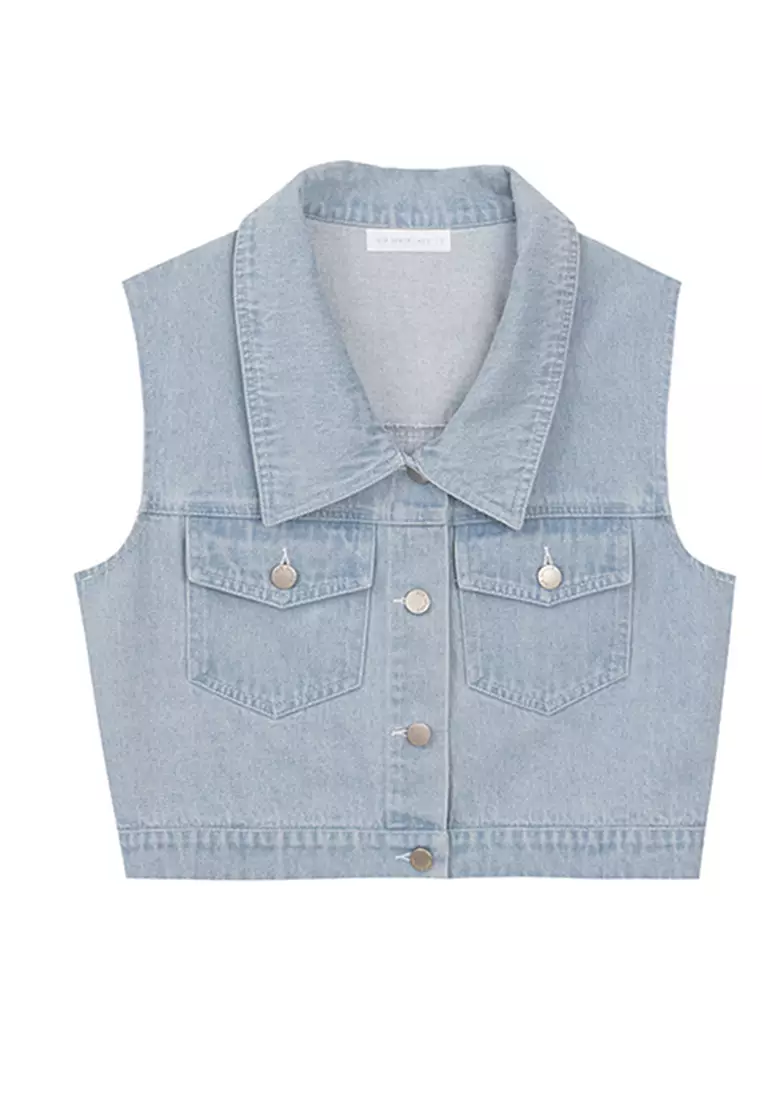 Sleeveless Crop Denim Vest