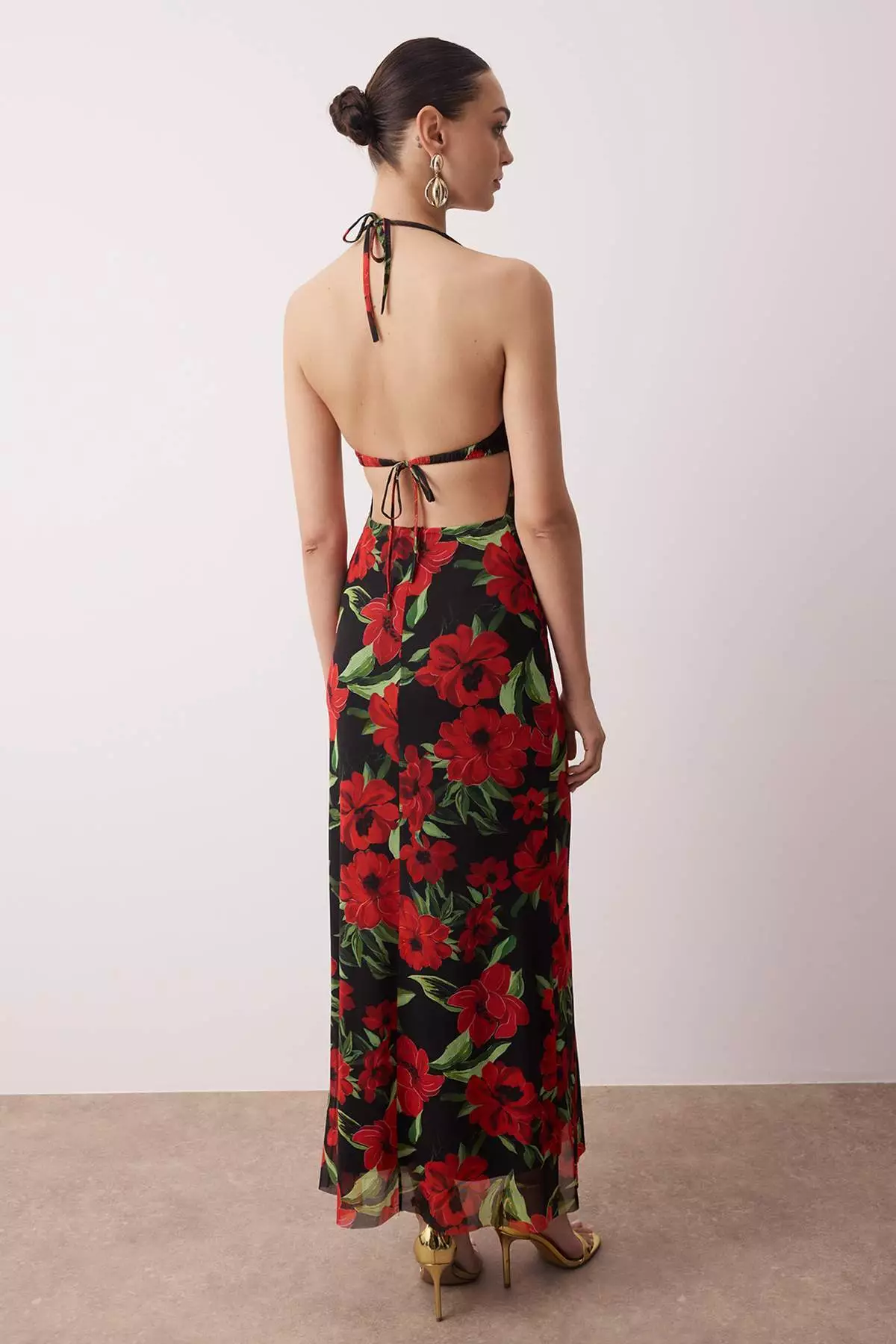 Red Multicolor Lined Tulle Evening Dress