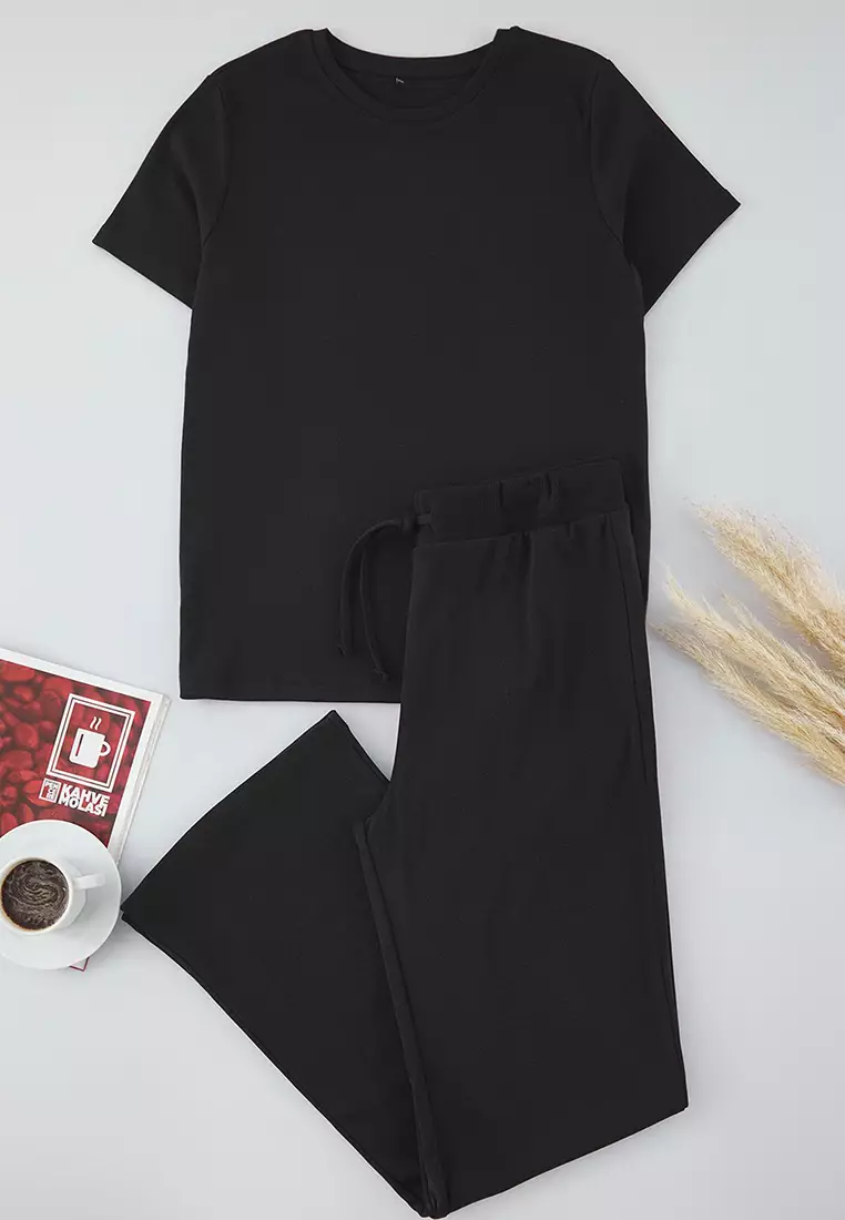 Black Knitted Plus Size Bottom-Top Set