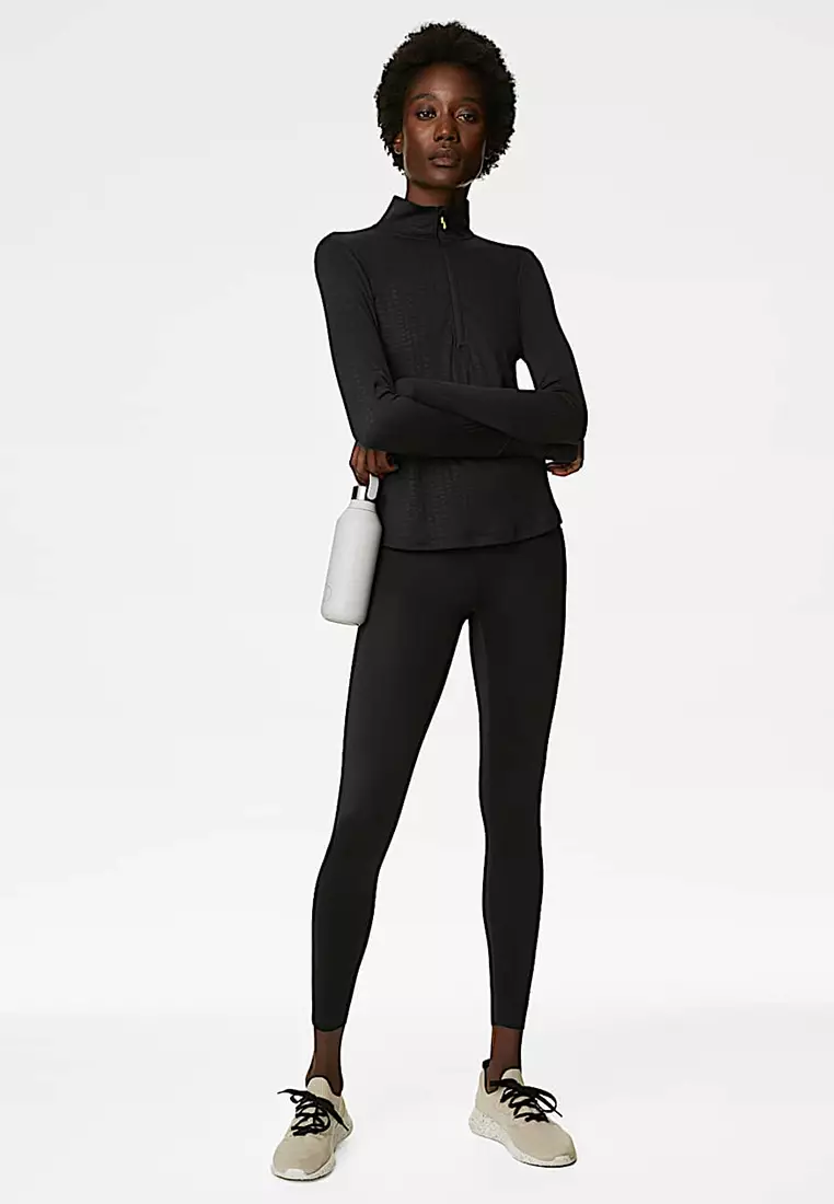 Embossed Funnel Neck Half Zip Running Top