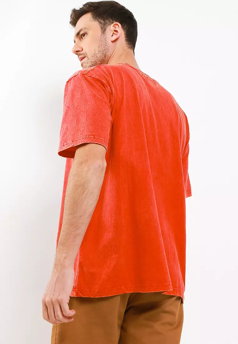 Ossu T-Shirt Oversize Acid Wash Ossu Logo Basic Red Cotton Combed