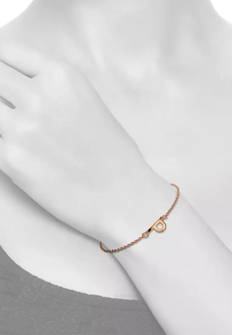Bold Alphabet Letter Initial Charm Bracelet in Rose Gold Tone - P
