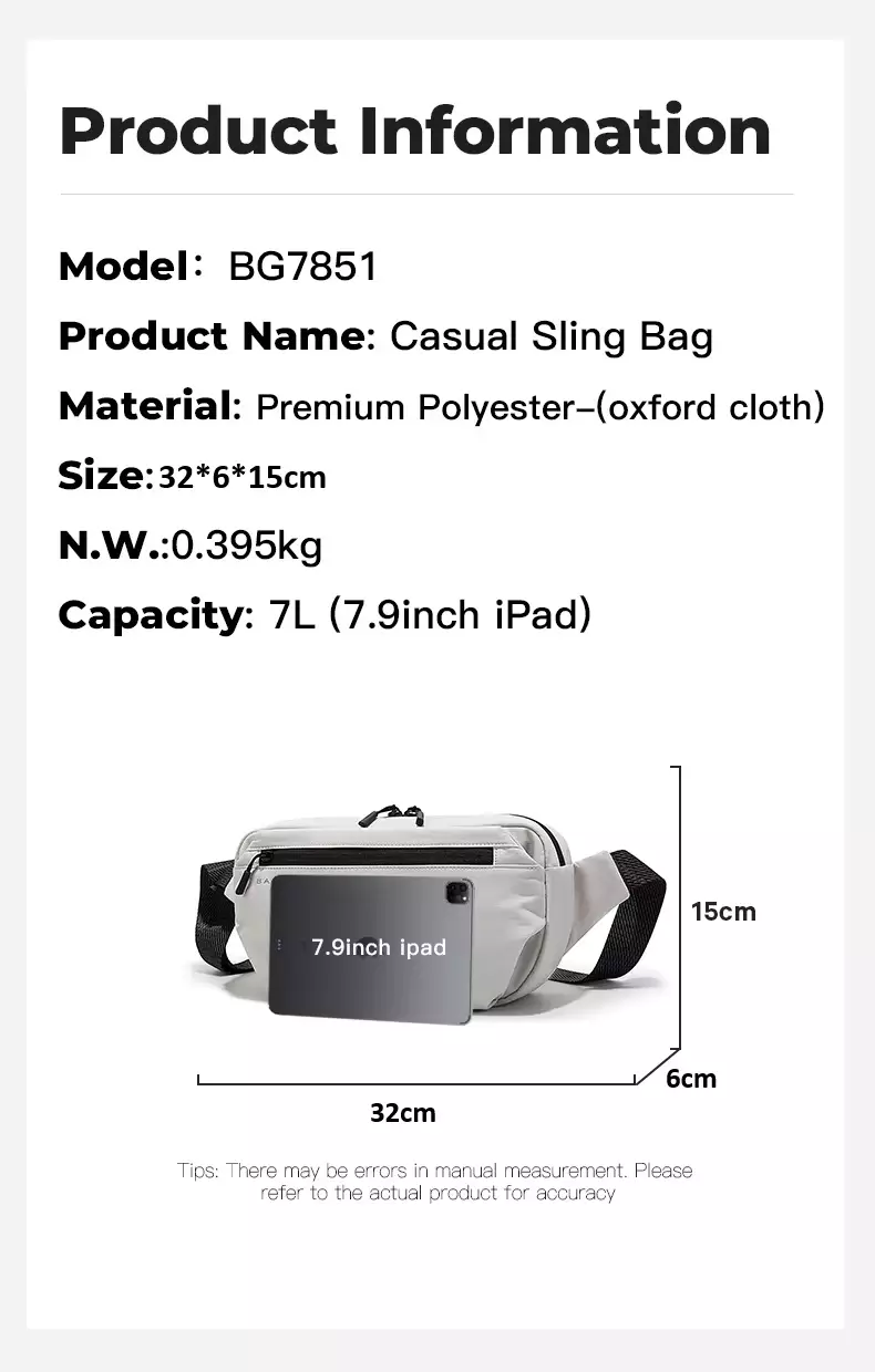 BANGE BG7851 Tas Selempang Pria Crossbody Sling Chest Waist Bag Ringan Cowok - GREY