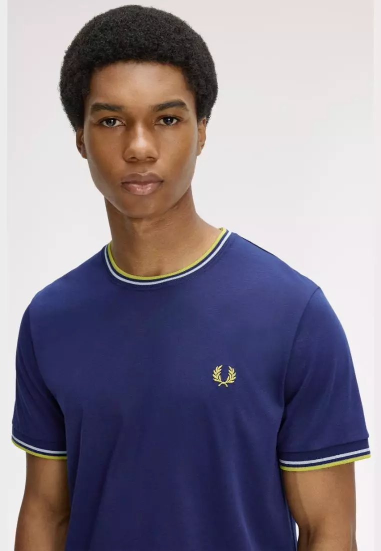 Fred Perry M1588 Twin Tipped T-Shirt (French Navy / Dusky Blue / Citron)