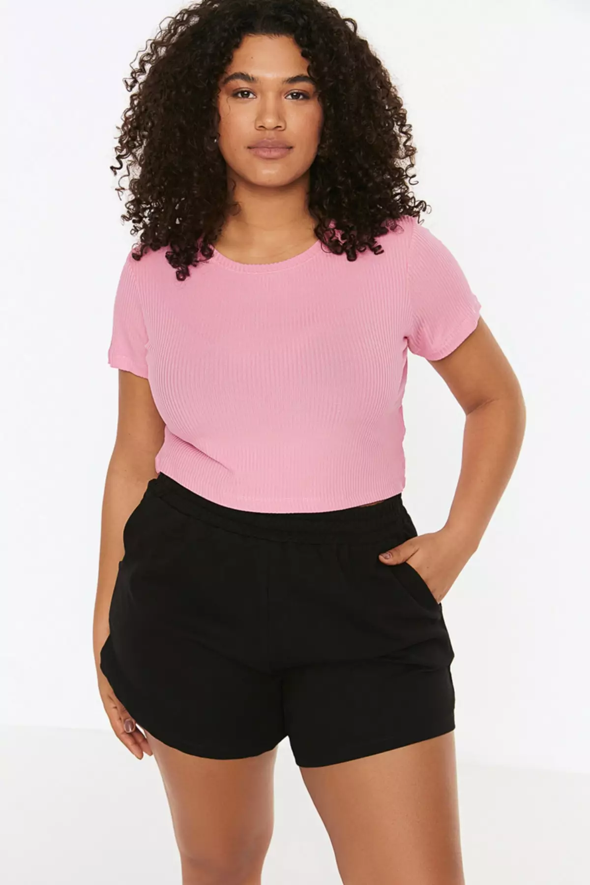 Plus Size Crop Knitted T-Shirt