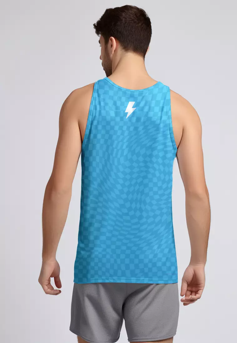 MSA89 Kaos Kutung Gym Running Lari Olahraga "checkerboard" biru muda - airdrylite