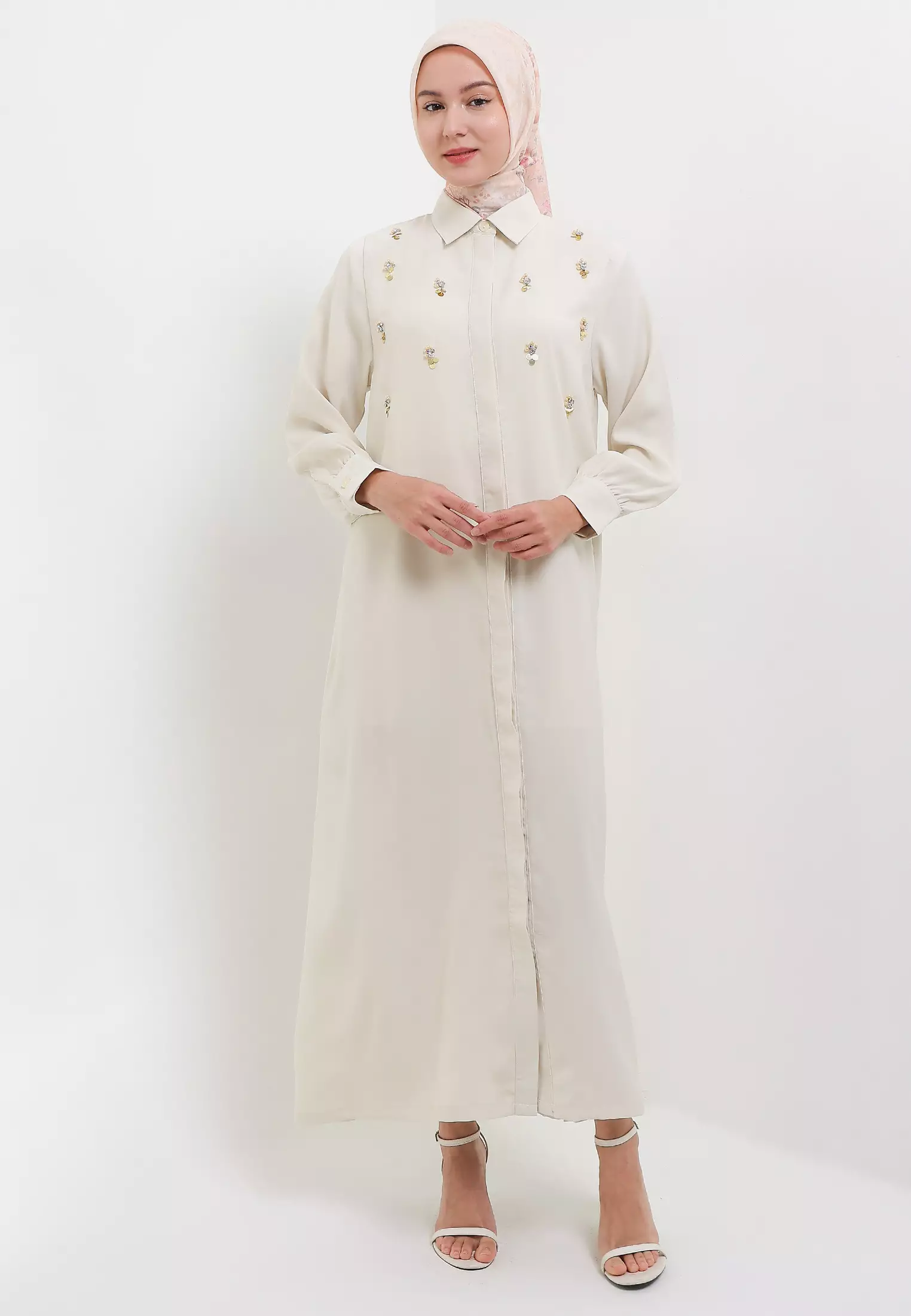 MFMW Rabia Dress Gamis Cream With Payet