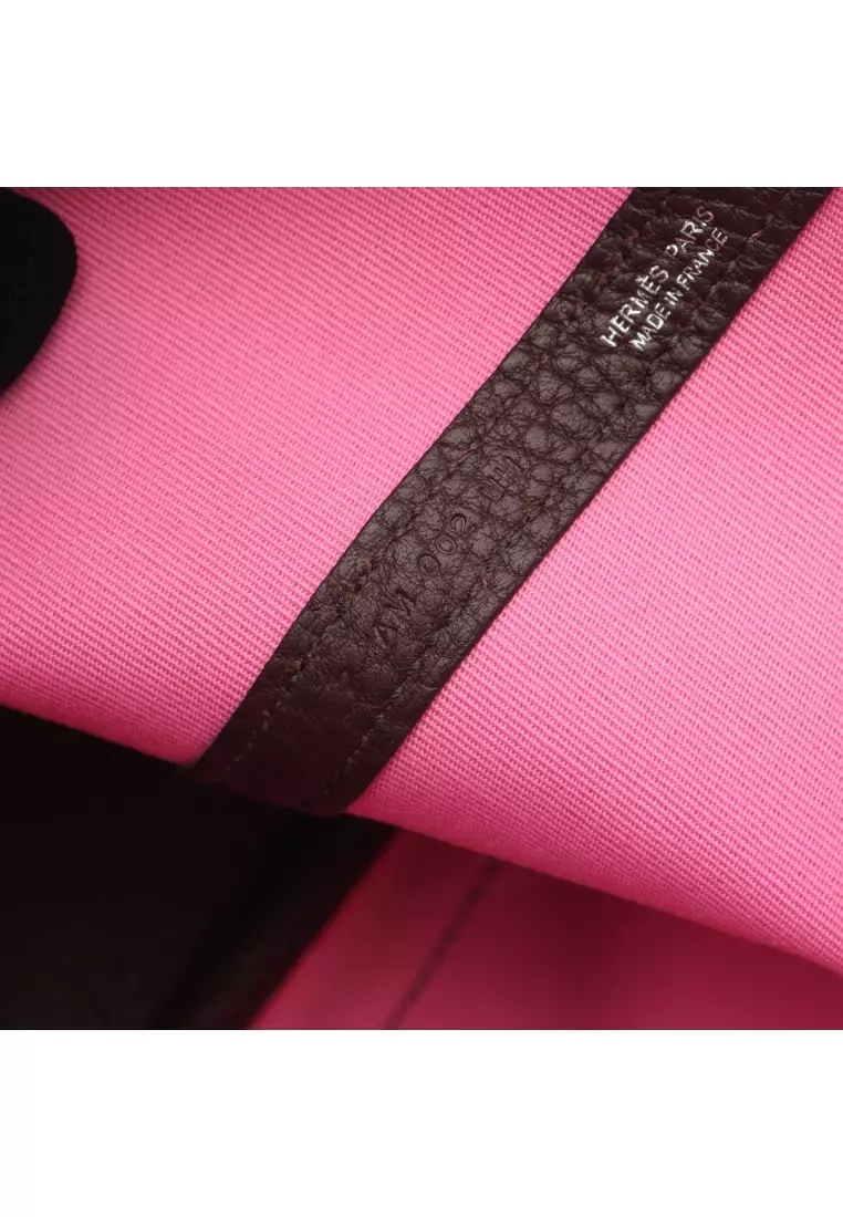 Pre-Loved Hermès garden party TPM Rouge Imperial Rouge Serie Handbag tote bag Toile Officier buffalo Bordeaux Dark brown silver hardware Z stamp