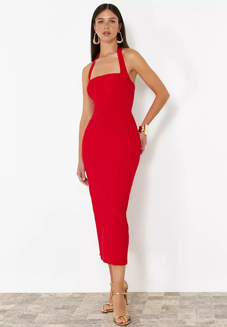 Halter Slit Midi Dress