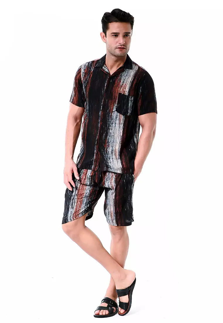 Deon Piyama Pria Fannan Motive Kemeja One Set Lengan Pendek Material Rayon ORIGINAL - Brown