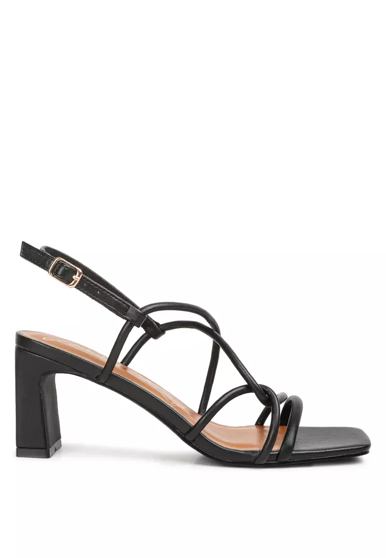 Discount on London Rag  shoes - SKU: Knotted Straps Block Heeled Sandals In Black