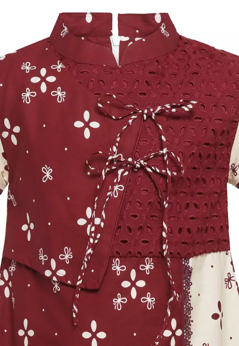 Dress Baju Pesta Batik Anak Perempuan Areeya Katun Premium Merah Maroon