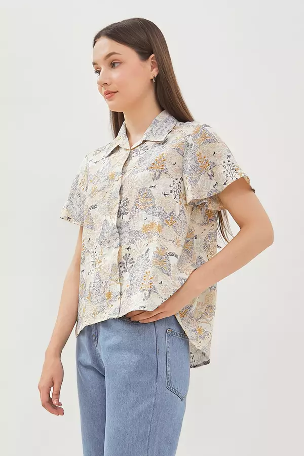 MINIMAL - Azuka Blus Motif Floral - Beige Colour Beige