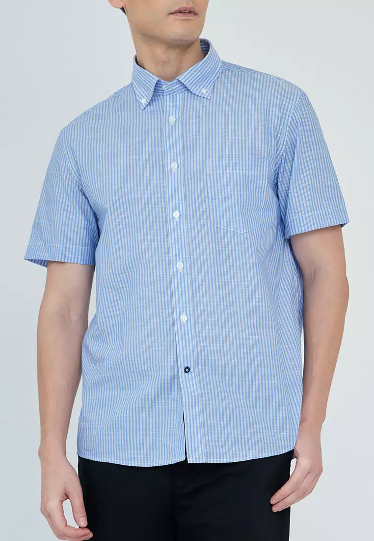 Stripes Button Down Casual Short Sleeve Shirt