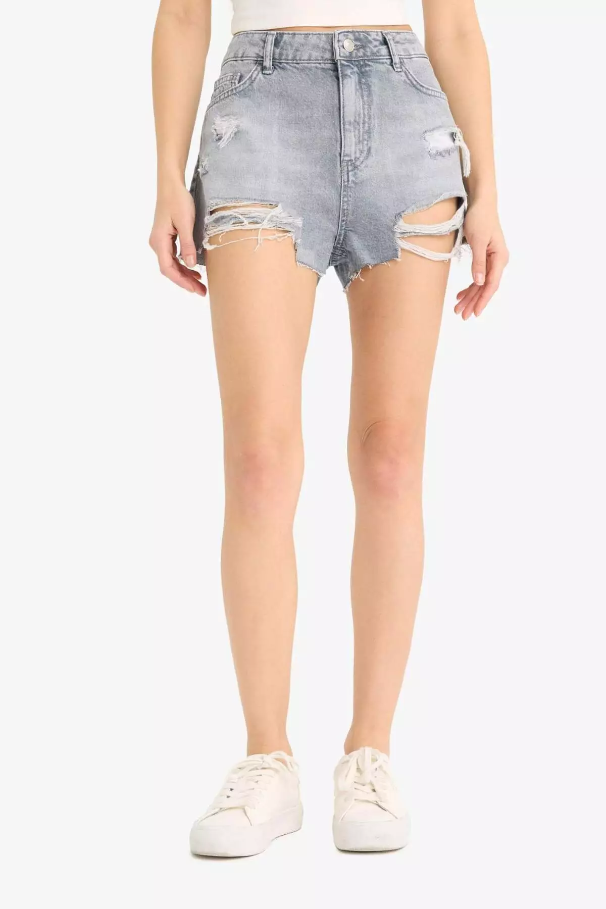 High Waist Cut Out Jean Shorts E4694Ax25Sm