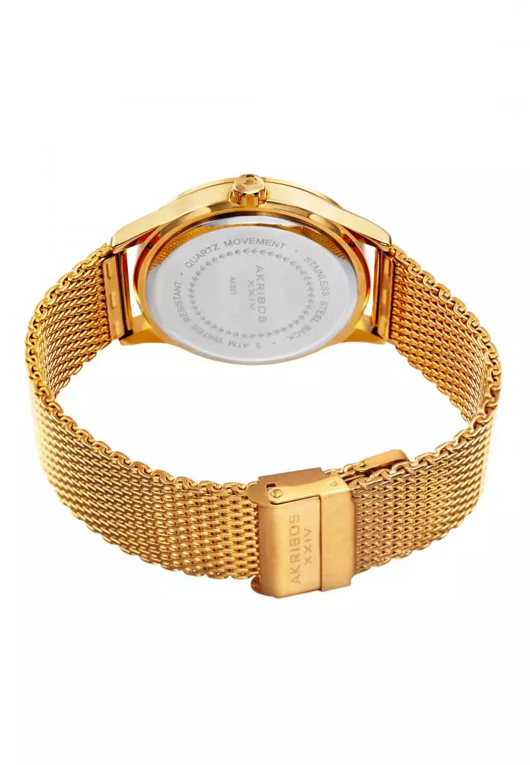 Akribos XXIV Men's Bracelet Watch AK901-YGB Jam Tangan Pria Quartz Analog