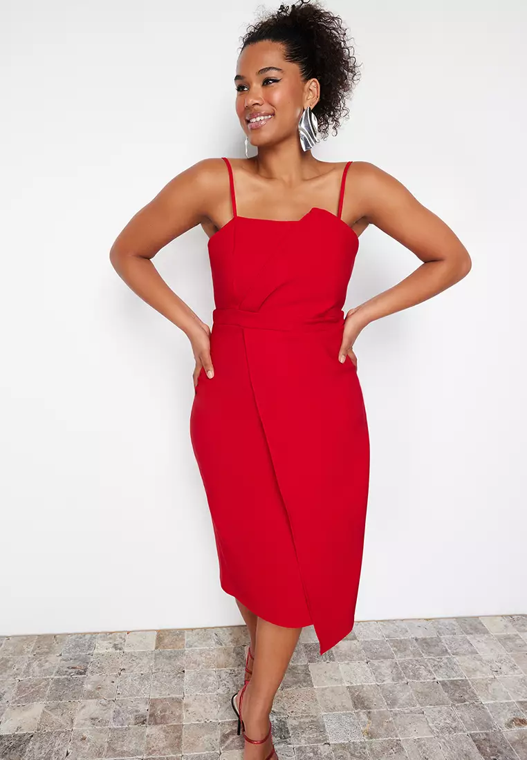 Plus Size Fitted Asymmetrical Midi Dress