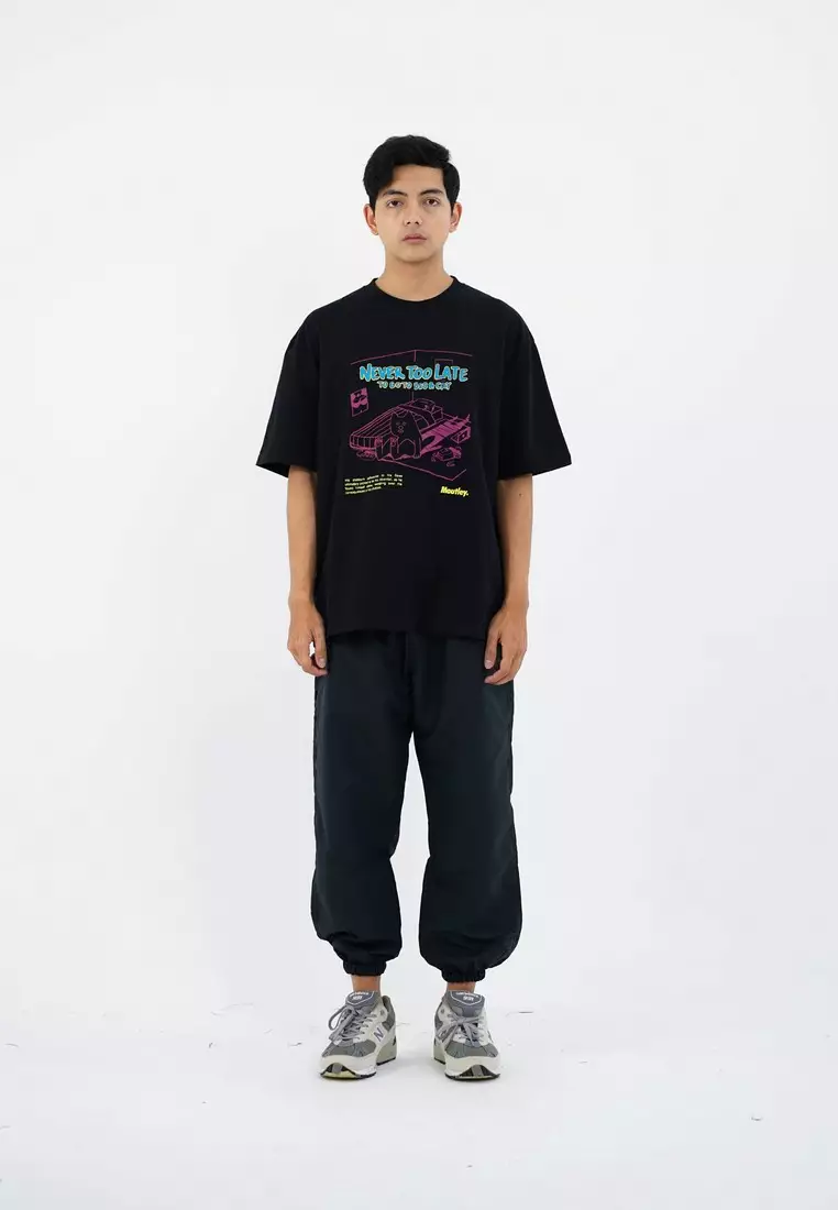 Moutley Men's T-Shirt Short Sleeve Oversized Fit Cotton Never Too Late OL-140125